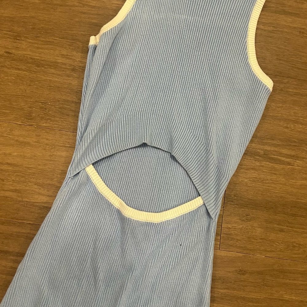 Blue Sleeveless Ribbed Dress